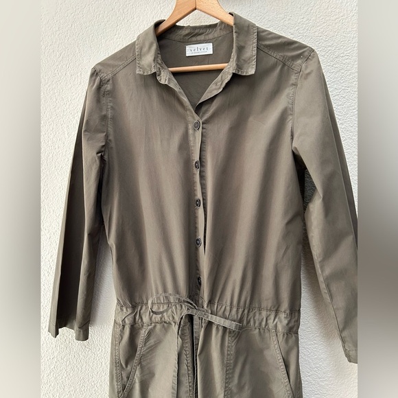 $273 VELVET BY GRAHAM & SPENCER Taylor Jumpsuit Long Sleeve Green Large Cotton - Picture 3 of 12